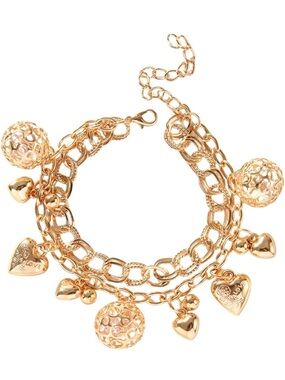 Anthropologie Gold Multi-Chain Heart & Filigree Charm Bracelet